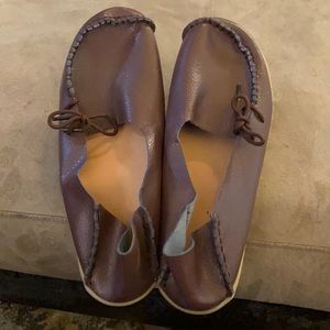Brown leather flat